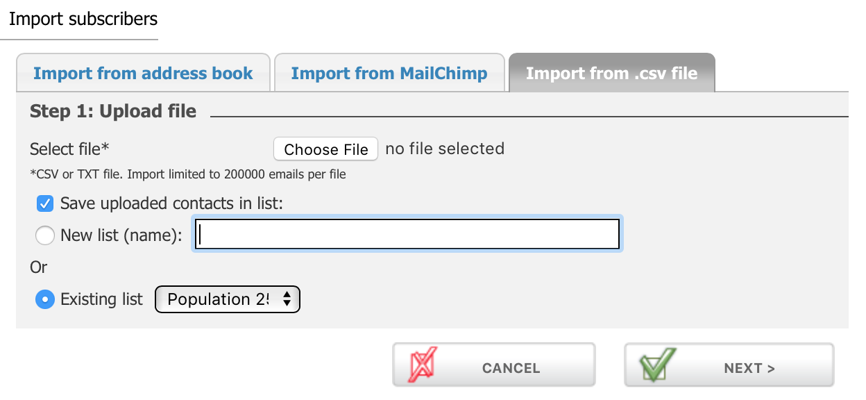 Import CSV file for contacts