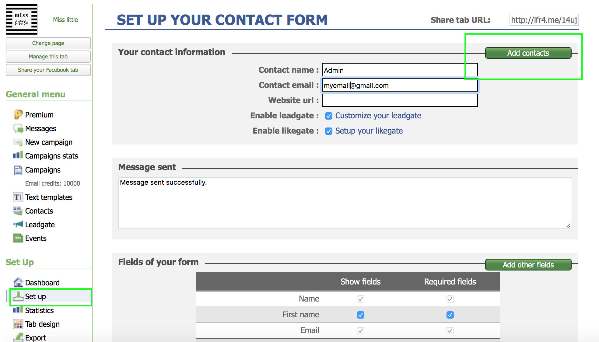 Add a new contact in contact form